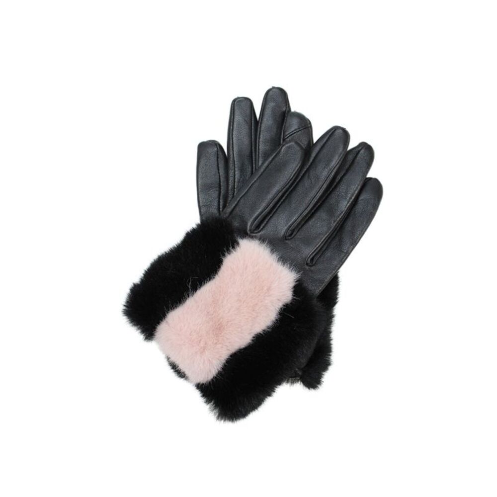 Neiman Marcus Womens Leather Faux Fur Driving Gloves Black Size Medium